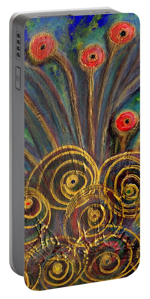 Flowers Portable Battery Charger featuring the painting Splashed Metal Madness by Carol Eliassen