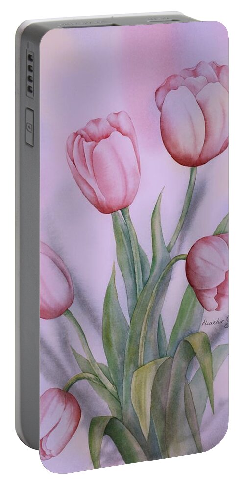 Pink Tulips Portable Battery Charger featuring the painting Spring Blooms Spring by Heather Gallup