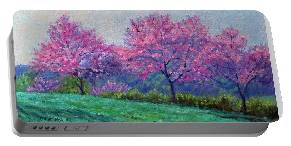 Bonnie Mason Portable Battery Charger featuring the painting Spring Blossoms on Mill Mountain by Bonnie Mason