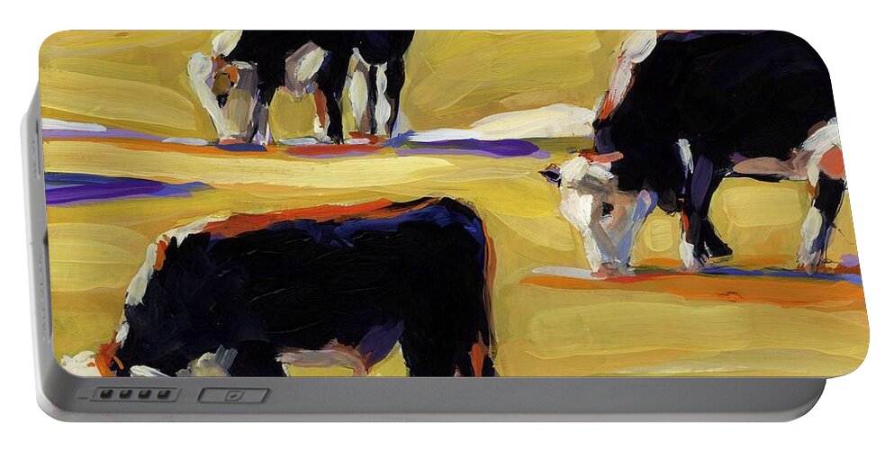 Cows Portable Battery Charger featuring the painting Spring Field by Molly Poole