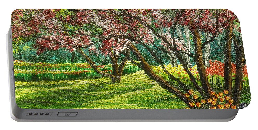 Landscape Portable Battery Charger featuring the painting Spring Garden by Don Bowling