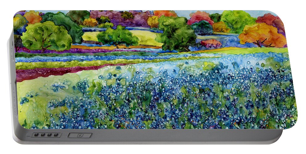Bluebonnet Portable Battery Charger featuring the painting Spring Impressions by Hailey E Herrera