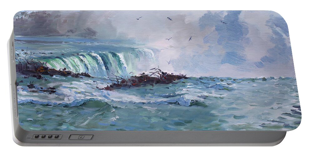 Spring Portable Battery Charger featuring the painting Spring in Niagara Falls by Ylli Haruni
