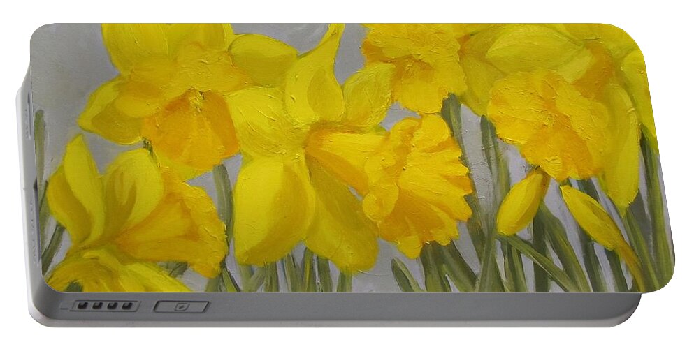 Flowers Portable Battery Charger featuring the painting Spring by Karen Ilari