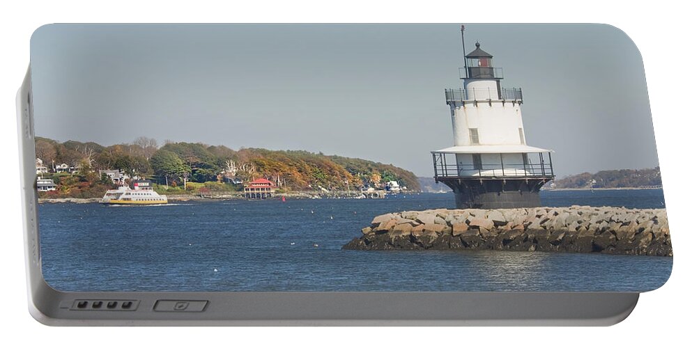 Maine Lighthouses Portable Battery Charger featuring the photograph Spring Point Ledge Lighthouse on the Maine Coast by Keith Webber Jr