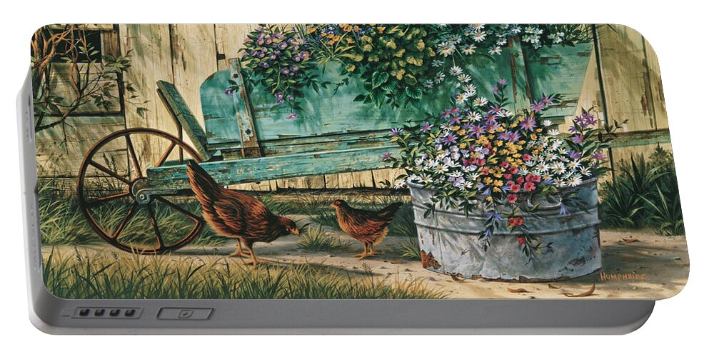Michael Humphries Portable Battery Charger featuring the painting Spring Social by Michael Humphries