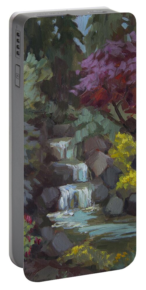 Spring Portable Battery Charger featuring the painting Spring Waterfall by Diane McClary