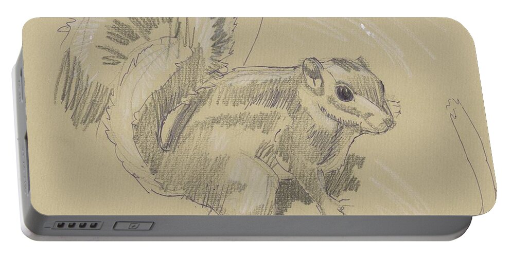 Squirrel Portable Battery Charger featuring the drawing Squirrel by Mike Jory