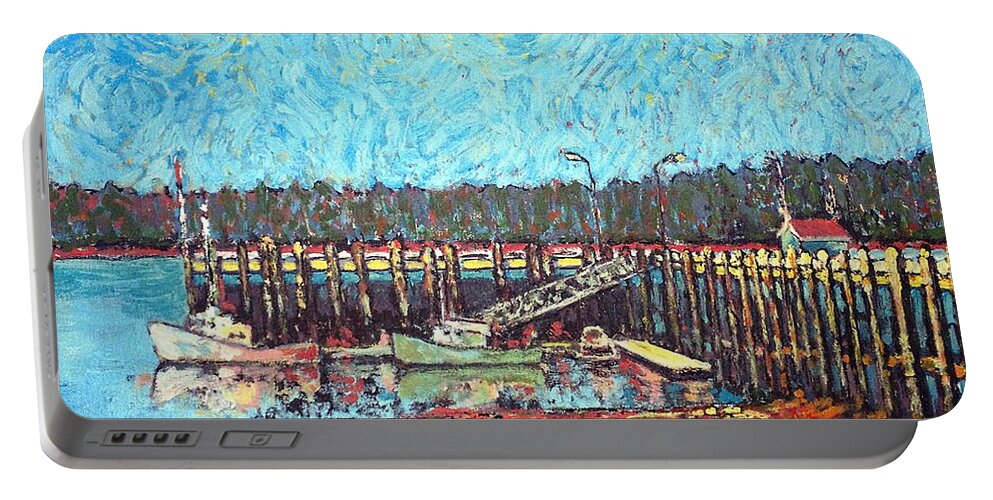 St. Andrews Portable Battery Charger featuring the painting St Andrews Wharf by Michael Graham