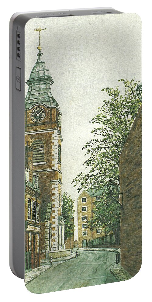 Scandrett Street Portable Battery Charger featuring the painting St Johns Church Wapping from Scandrett Street by Mackenzie Moulton