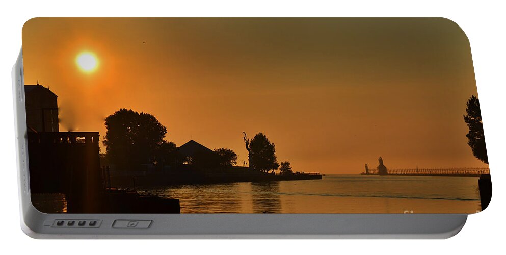 St Joseph Lighthouse Portable Battery Charger featuring the photograph St Joseph Lighthouse Sunset by Amy Lucid