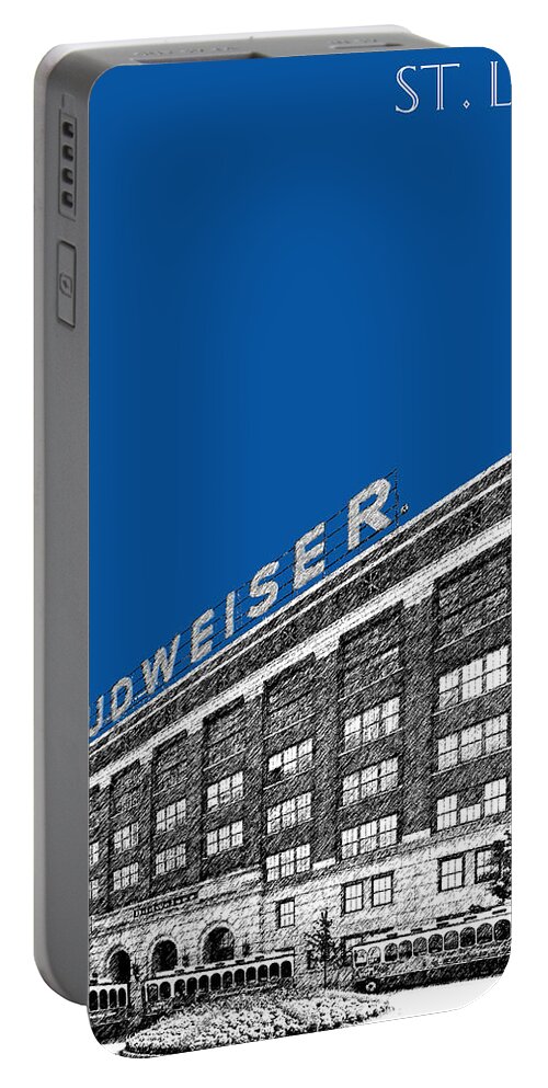 Architecture Portable Battery Charger featuring the digital art St Louis Skyline Budweiser Brewery - Royal Blue by DB Artist
