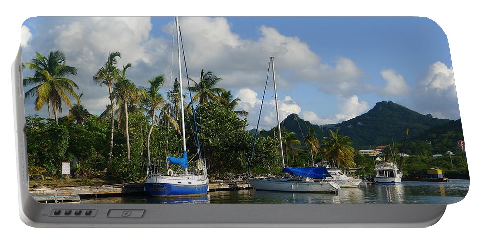  Portable Battery Charger featuring the photograph St. Lucia - Cruise - Boats at Dock by Nora Boghossian