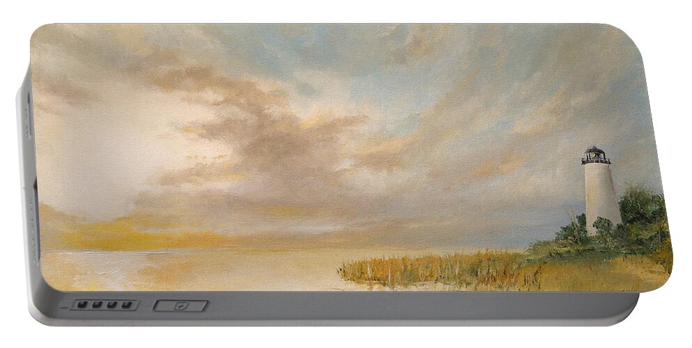 Seascape Portable Battery Charger featuring the painting St Marks Lighthouse by Alan Lakin