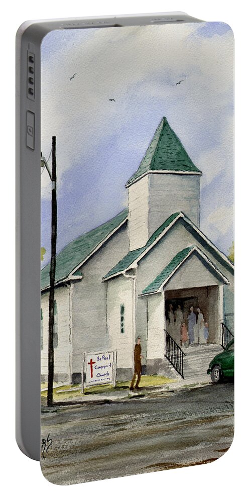 Church Portable Battery Charger featuring the painting St. Paul Congregational Church by Sam Sidders