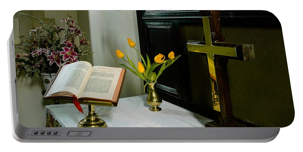 Aisle Portable Battery Charger featuring the photograph St Swithuns Church by Mark Llewellyn
