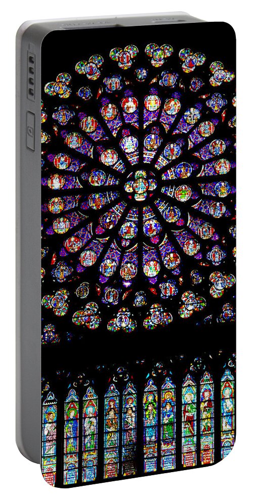 Stained Portable Battery Charger featuring the photograph Stained Glass at Notre Dame by Pablo Lopez
