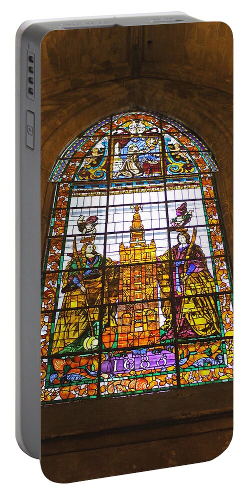 Stained Glass Window Portable Battery Charger featuring the photograph Stained Glass Window in Seville Cathedral by Tony Murtagh