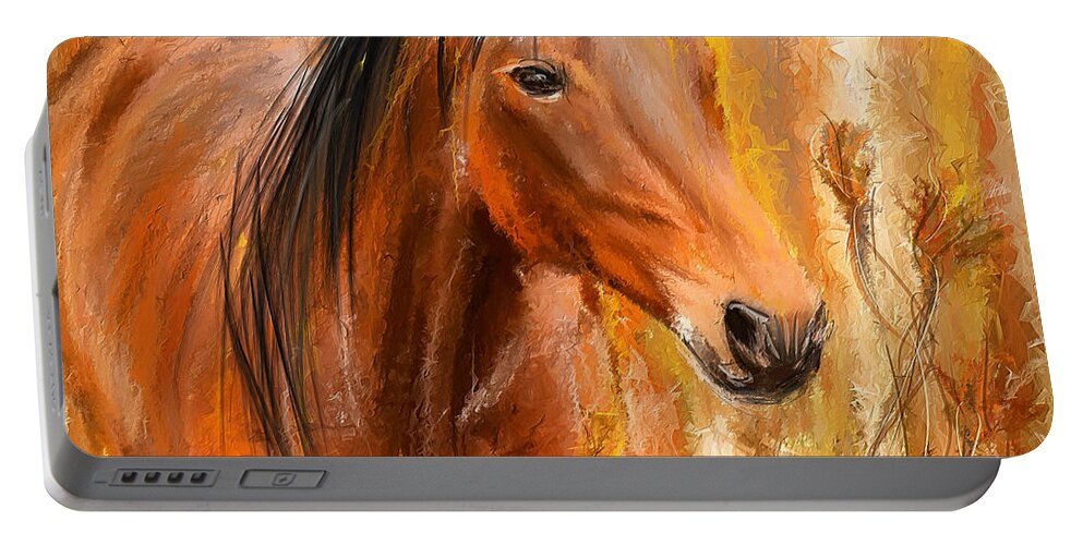 Bay Horse Paintings Portable Battery Charger featuring the painting Standing Regally- Bay Horse Paintings by Lourry Legarde