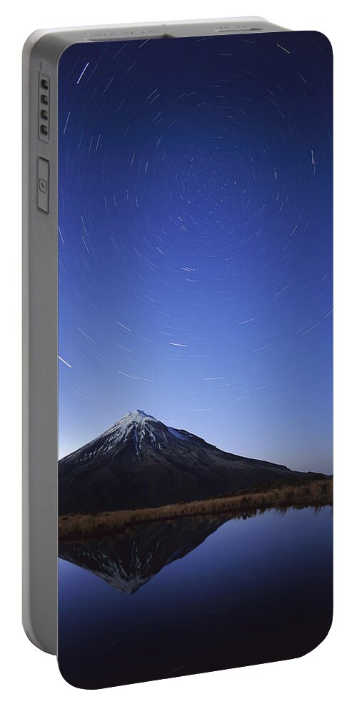 Feb0514 Portable Battery Charger featuring the photograph Star Trails Over Mt Taranaki New Zealand by Harley Betts
