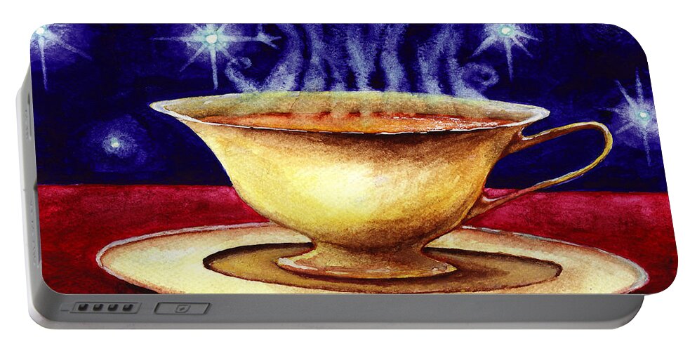 Teacup Portable Battery Charger featuring the painting Starry Night Tea Service by Michelle Bien