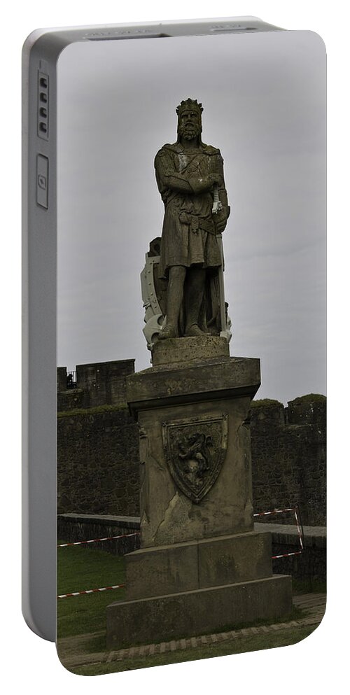 Action Portable Battery Charger featuring the photograph Statue of Robert the Bruce on the castle esplanade at Stirling Castle by Ashish Agarwal