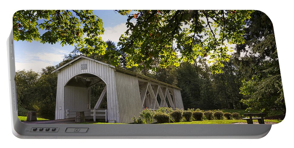 October Portable Battery Charger featuring the photograph Stayton-Jordan Covered Bridge by Mark Kiver