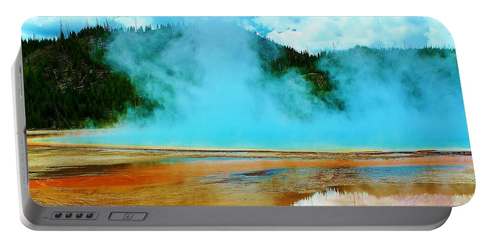 Yellowstone National Park Portable Battery Charger featuring the photograph Steam Rising Up by Catie Canetti