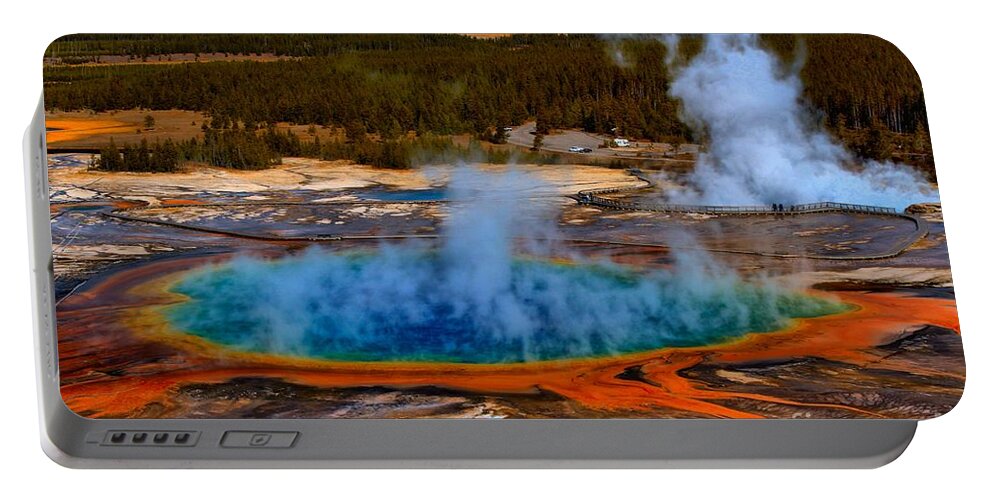 Grand Prismatic Spring Portable Battery Charger featuring the photograph Steaming Rainbow by Adam Jewell