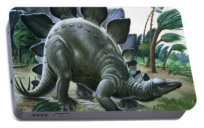 Stegosaurus Portable Battery Charger featuring the painting Stegosaurus by English School