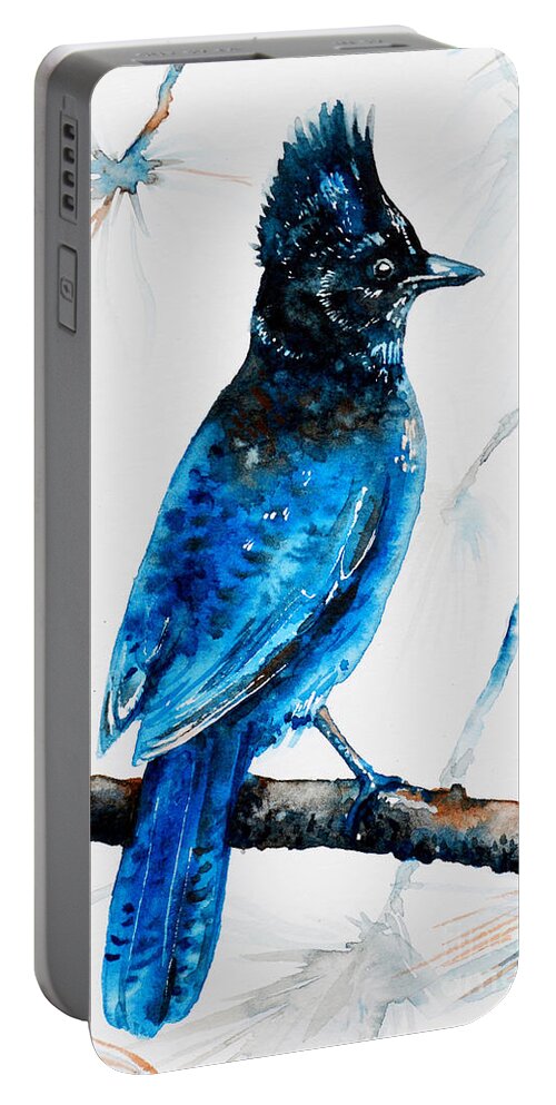 Steller's Jay Portable Battery Charger featuring the painting Steller's Jay by Zaira Dzhaubaeva