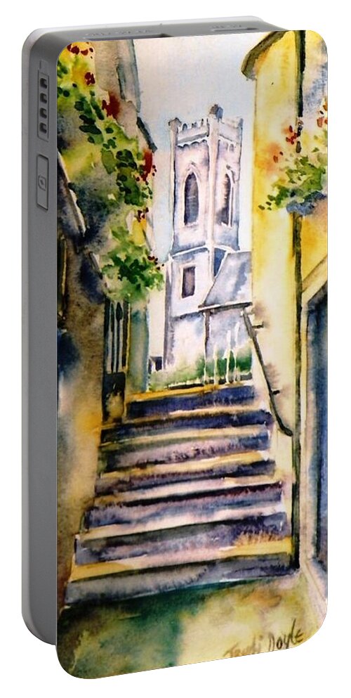 Saint Marys Church Portable Battery Charger featuring the painting Steps to Saint Marys Church Kilkenny by Trudi Doyle
