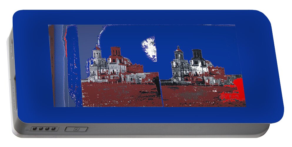 Stereo Card San Xavier Mission Charles Fariot Photo C.1890 Tucson Arizona Portable Battery Charger featuring the photograph Stereo card San Xavier Mission Charles Fariot photo c.1890 by David Lee Guss