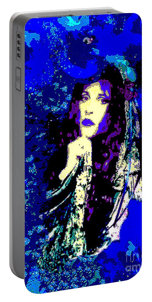 Stevie Portable Battery Charger featuring the digital art Stevie Nicks In Blue by Alys Caviness-Gober