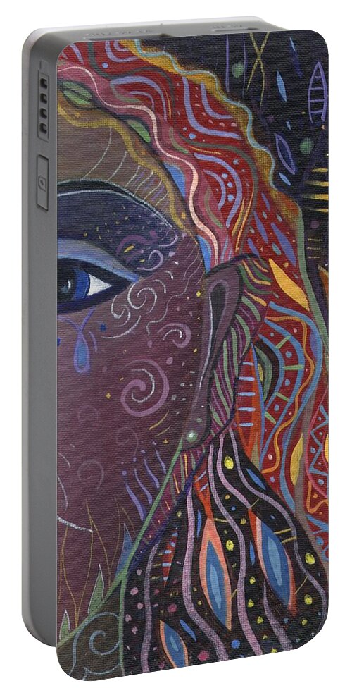 Abstract Portable Battery Charger featuring the painting Still A Mystery 2 by Helena Tiainen