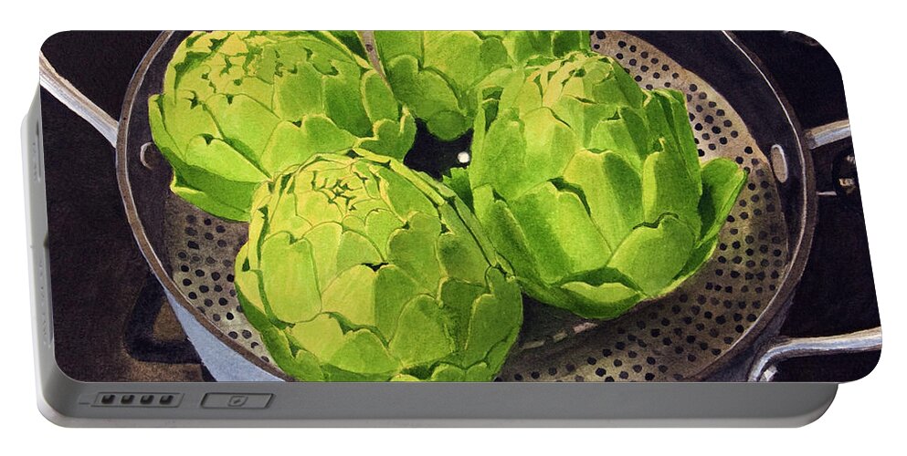 Artichokes Portable Battery Charger featuring the painting Still Life No. 6 by Mike Robles