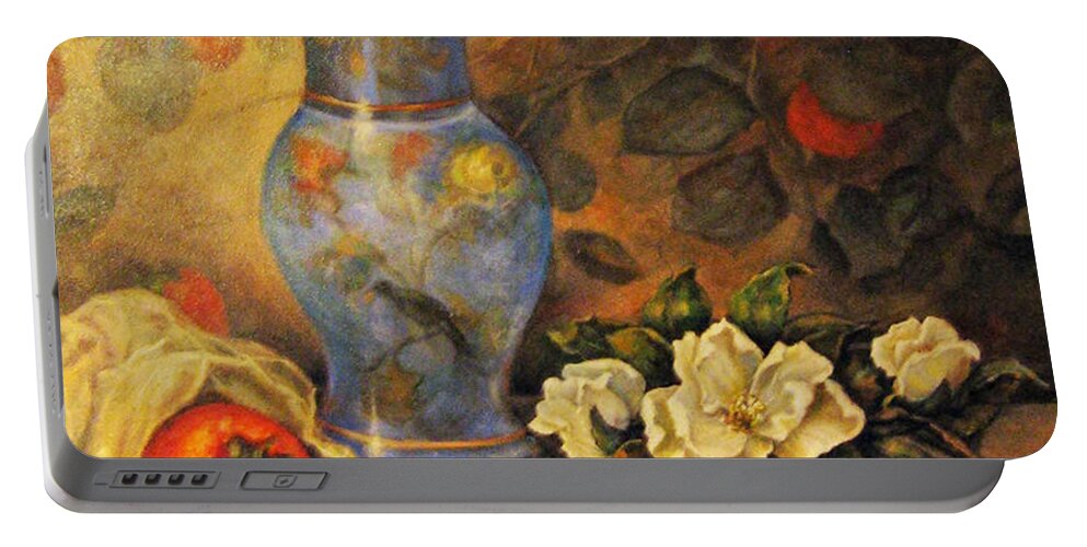 Fruit Portable Battery Charger featuring the painting Still Life of Persimmons by Donna Tucker