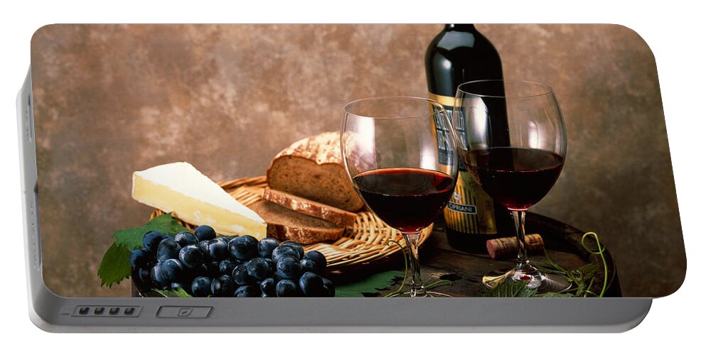 Photography Portable Battery Charger featuring the photograph Still Life Of Wine Bottle, Wine by Panoramic Images