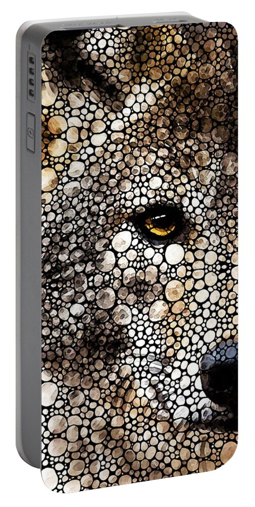 Wolf Portable Battery Charger featuring the painting Stone Rock'd Wolf Art by Sharon Cummings by Sharon Cummings