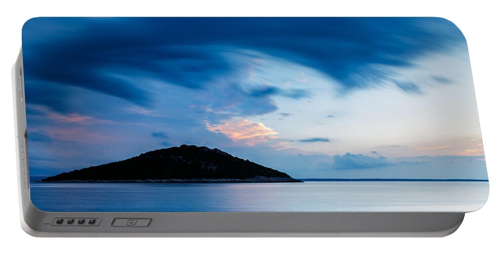 Croatia Portable Battery Charger featuring the photograph Storm moving in over Veli Osir Island at sunrise by Ian Middleton