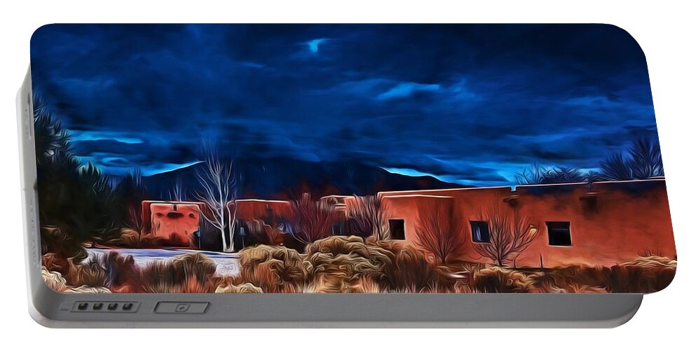 December Portable Battery Charger featuring the photograph Storm over Taos LX - homage OKeeffe by Charles Muhle