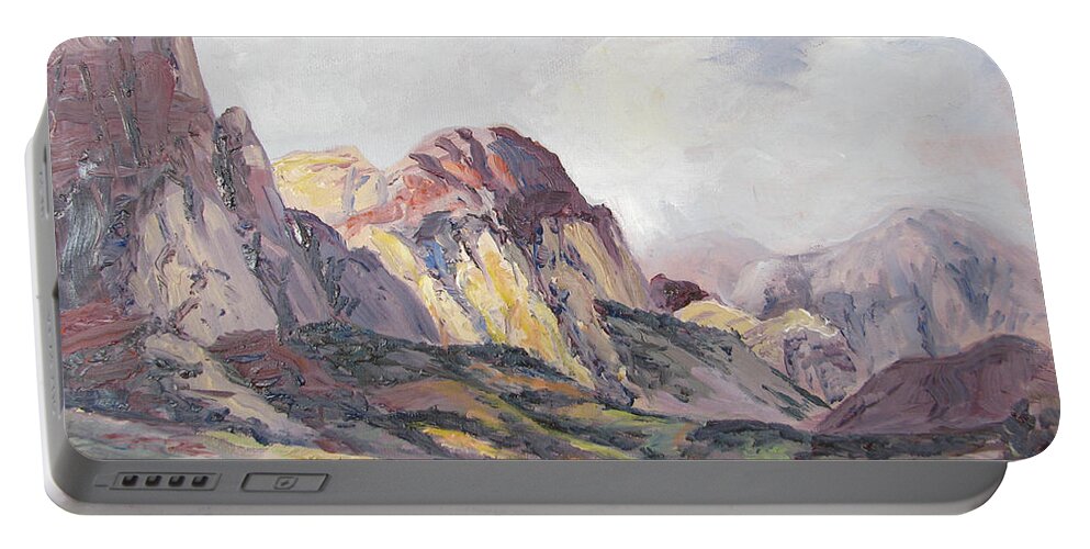 Red Rocks Portable Battery Charger featuring the painting Storm Passing Through by Page Holland