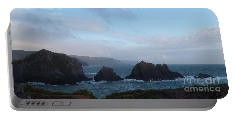 Stormy Hartland Quay Portable Battery Charger featuring the photograph Hartland Quay Storm by Richard Brookes