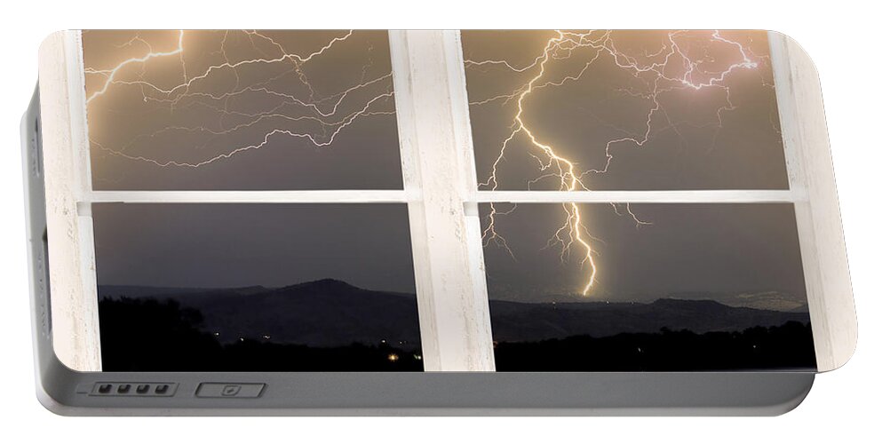 Lightning Portable Battery Charger featuring the photograph Stormy Night Window View by James BO Insogna