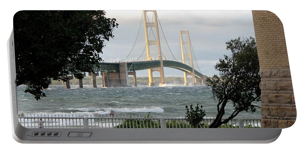 Mackinac Bridge Portable Battery Charger featuring the photograph Stormy Straits of Mackinac 2 by Keith Stokes