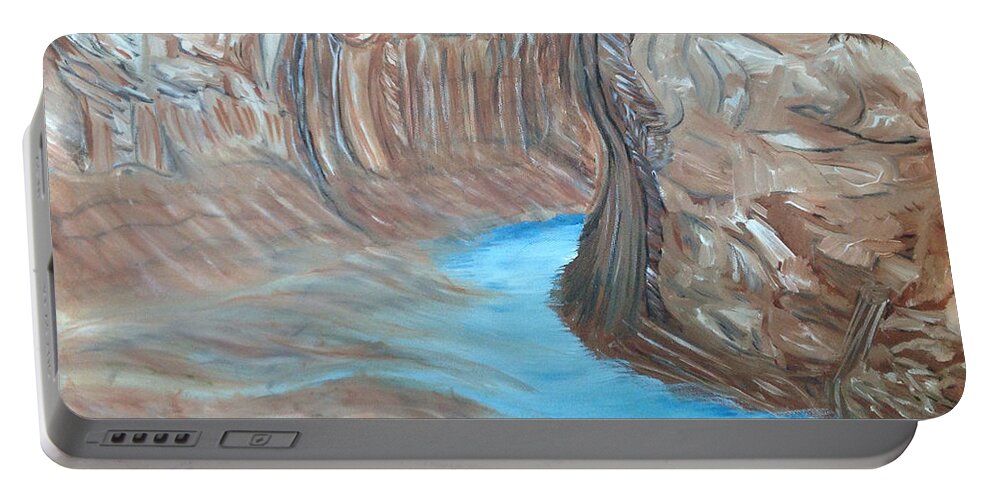 Cave Portable Battery Charger featuring the painting Streams Dream to be a River by Suzanne Surber