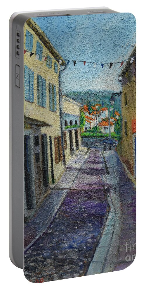 Raija Merila Portable Battery Charger featuring the painting Street View From Provence by Raija Merila