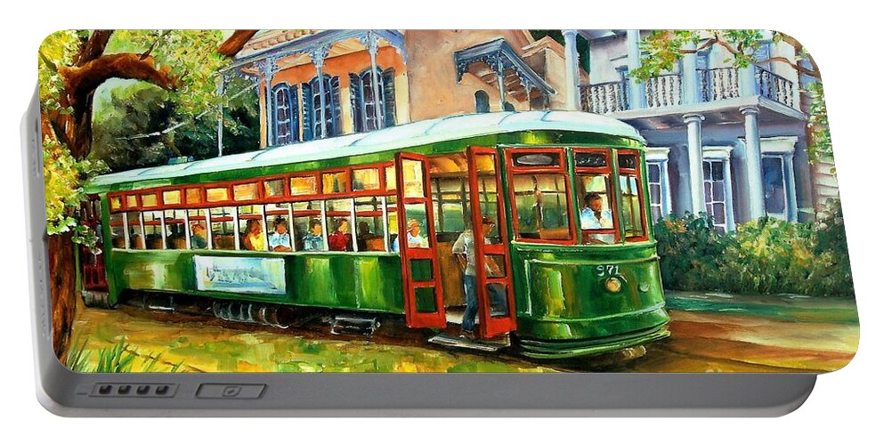 New Orleans Portable Battery Charger featuring the painting Streetcar on St.Charles Avenue by Diane Millsap