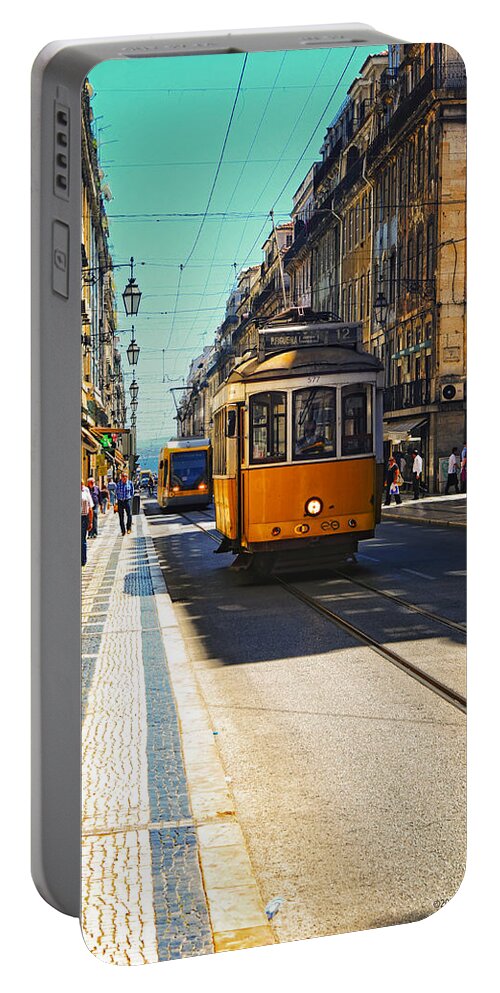Streetcar Portable Battery Charger featuring the photograph Streetcar - Oporto by Mary Machare