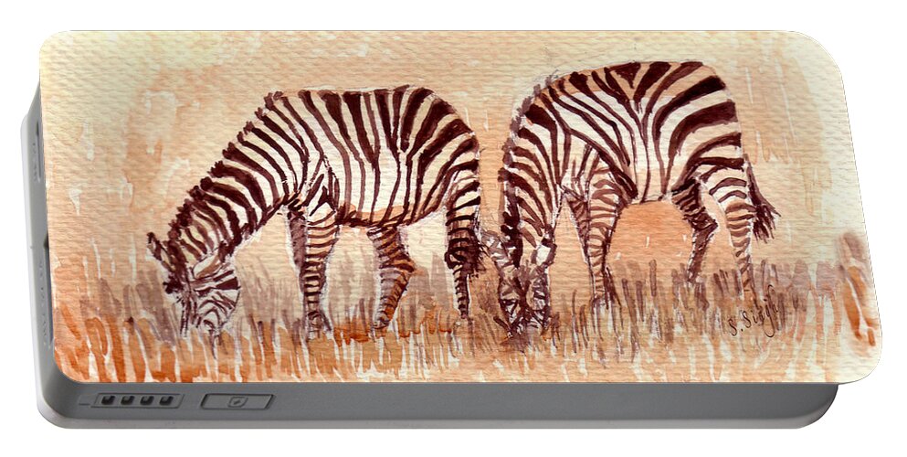 Animal Art Portable Battery Charger featuring the painting Stripe Buddies by Sarabjit Singh